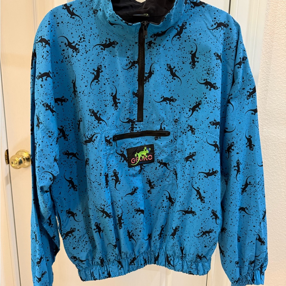Vintage Blue Gecko Half-Zip Windbreaker with Zippered Pocket